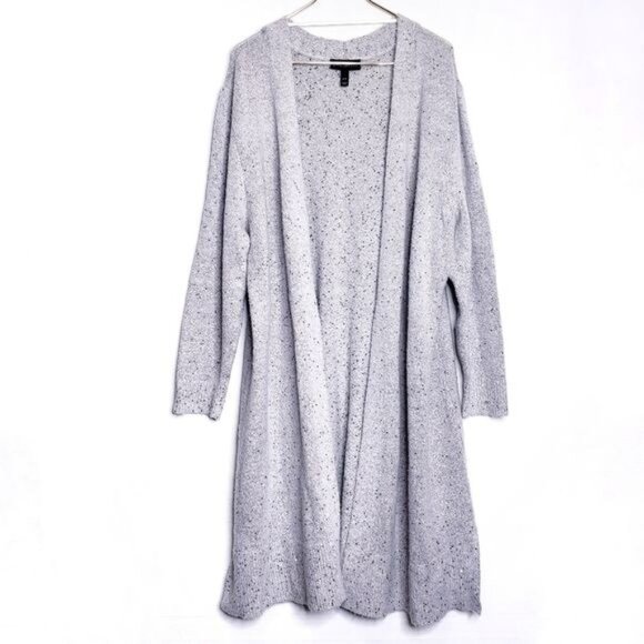 Lane Bryant Taupe Sequined Long Line Cardigan Sweater Duster Women's Size 14/16 - Picture 8 of 8
